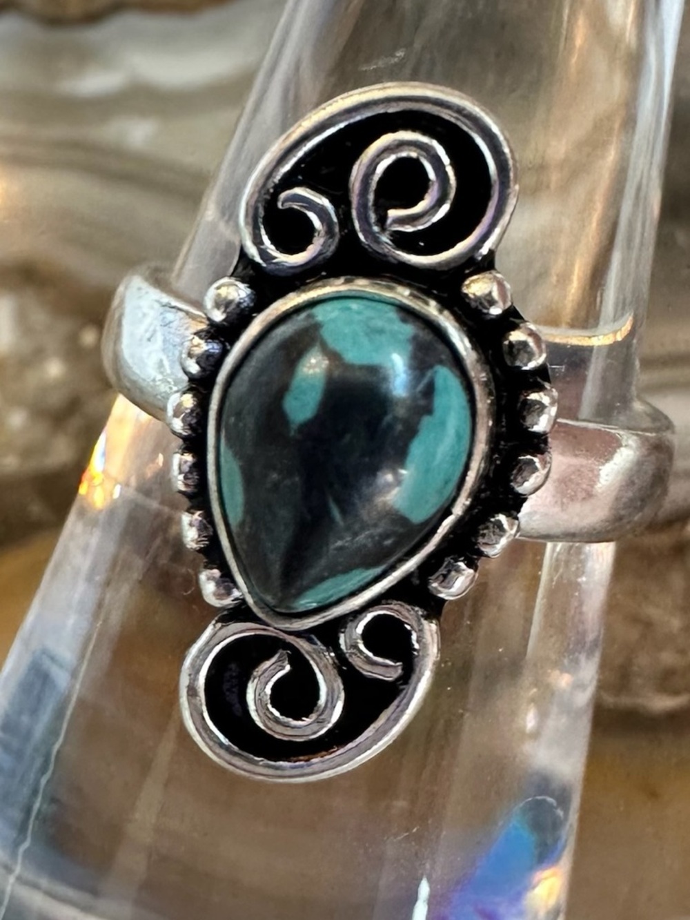 2522 Artisan Petite Silver Mosaic Jasper Teardrop Ring
